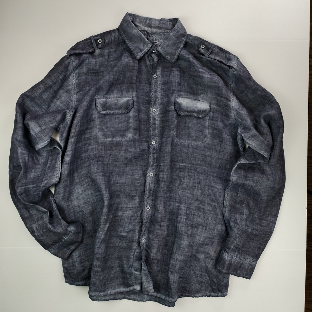 Parasuco 100% Linen Button-Up Shirt Men XXL Cool Dark Indigo Dye Relaxed Fit